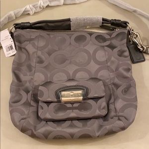 Coach Kristin Op Art Sateen Hobo Silver/Cement Lg